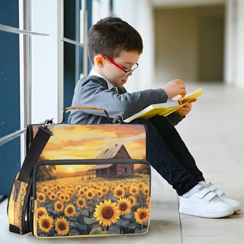 3 Ring Zipper Binder Wooden House Sunflower Binders Bag with Shoulder Strap 500 Sheets Paper Organizer Trapper Keeper Documents Storage File Folder for School Office - color: A496