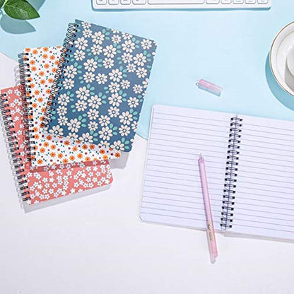 4 Pack Spiral Notebooks 5×7 Inch College Ruled Small Journals Hardcover Floral Cute Note Book for School Supplies Studio Girls Women, Inner Pocket, 80 Sheets/160 Pages - color: 5×7 Inch, 4 Pack