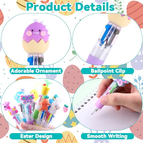 Vellibring 24PCS Easter Fun Pens 0.7mm Cute Bunny Egg Multicolor Ballpoint Pens Retractable 4 Colors in 1 for Easter Party Favors Basket Stuffers School Supplies Students Rewards - style: Easter-24pcs
