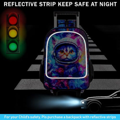 gxtvo Kids Rolling Backpack for Girls, Roller Wheeled Bookbag - Wheeled Elementary School Bag - 3PCS Cat - color: Space Cat Rolling Set