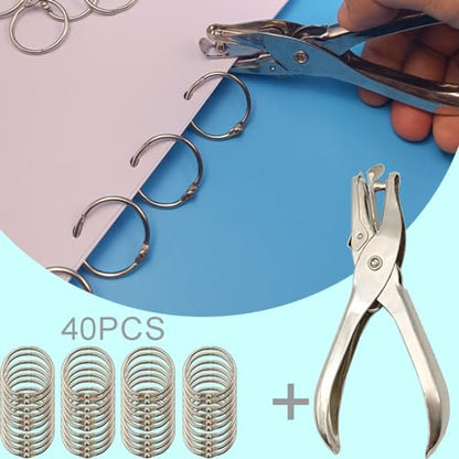 (40Pack)Book Rings 1 Inch Binder Rings with Metal Single Hole Punch | Nickel Plated Steel Paper Rings Metal Rings for Index Cards,Flash Card rings,Silver