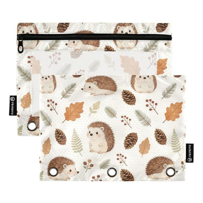 Hedgehog Pencil Pouches for 3 Ring Binder, Zipper Binder Pencil Case, 2 Pack Clear Window Case Bag for Office Organizers - color: Hedgehog