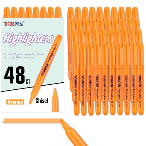 Highlighters Orange 48 Pack,Bible Highlighters No Bleed–Bulk Chisel Tip Highlighter Markers Set for School,Office,Study,Journaling–Smear-Free,Quick Dry–Fluorescent Pens for Teachers Students - color: Orange-48 Pack
