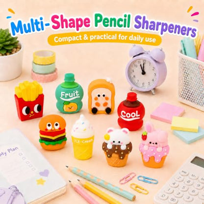 Fun Pencil Sharpeners for Kids, 8-Pack Cute Novelty Shaped Designs - | Fits Various Pencils | Pocket-Sized Portable to Carry | Adorable Desktop Decor | Smooth Even Handheld Manual Sharpening