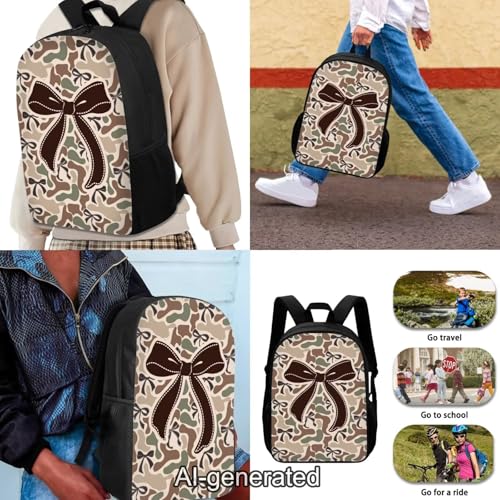 Camo Bows School Backpack Set for Girls 3 PCS Kids Backpack with Lunch Box Pencil Case Large Capacity Bookbag Portable Lunch Bag for Elementary School Students - color: Camo Bows