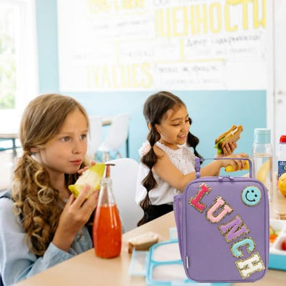 GYEUKHAM Insulated Lunch Bag for Women Girl Teen large Insulated Kid Lunch Bag,Large Reusable Cute Cooler Bag for School Work Picnic,Purple Alphabet - color: Purple Alphabet