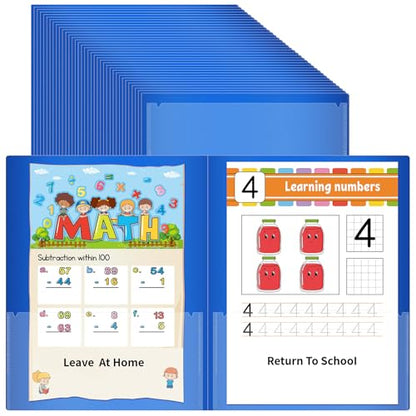 36 Pcs Parent Teacher Communication Folder with Clear Front Pocket, 2 Pocket Home School Folders Take Home Homework Folder for Students Classroom (36, Blue) - color: Blue
