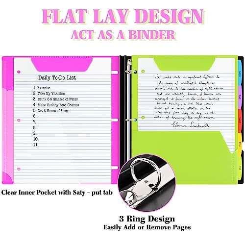 INFUN All-in-one Telescoping Binder Notebook- 2PCS, Refillable 3 Ring Notebook Binder with 1 Plastic Movable Pocket Folder,5 Plastic Subject dividers and Graph Paper and College Ruled Paper- Pink - color: Pink, size: 2 PCS