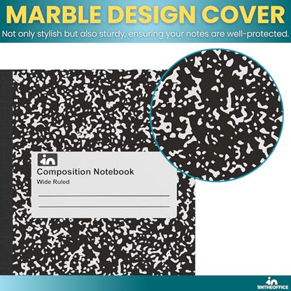 1InTheOffice Wide Ruled Composition Notebook 7.5" x 9.75", Wide Ruled Paper, 100 Sheets, White/Black, (8/Pack)