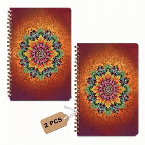 2 Pcs A5 Bohe Mandala Spiral Notebook, 160 Pages Floral Journal Notebook | Retro College Ruled Notebooks, Vintage Spiral Notepad, Hardcover Journals for Writing Travel Office, School Office Supplies - color: Multicolour 0010