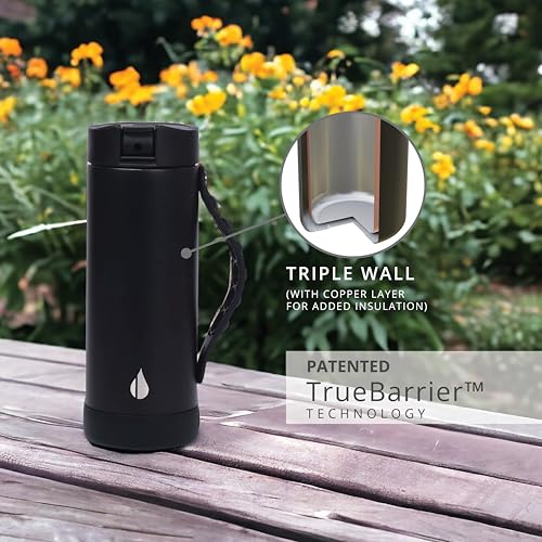 Elemental Iconic Kids Water Bottle for School - 100% Leak-Proof Insulated Water Bottles with Straw Lid & Pop-It Handle for Boys & Girls - Triple-Wall Insulated & BPA-Free, 14oz – Black | 14 oz black kids bottle has triple-wall insulation, straw lid, pop-i