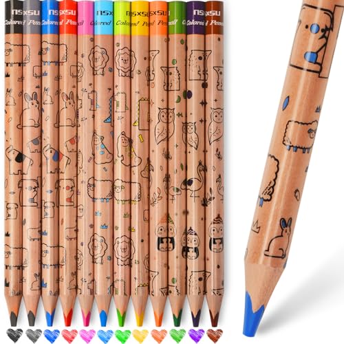 nsxsu 12 Jumbo Colored Pencils for Kids, Triangle Thick Coloring Pencils, Fat Color Pencil Set for 3-12 Preschool Toddlers Art Supplies, Easy Grip Birthday Party Favor Drawing Supplies - style: Wooden Look