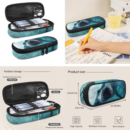 Cool Shark Backpack for Boys Girls Kids Backpack with Lunch Box Water Bottle Carrier and Cute Pencil Case 4PCS Set Bookbag with Front Pocket for School 17 inch Large School Bag Graduation - color: Cool Shark