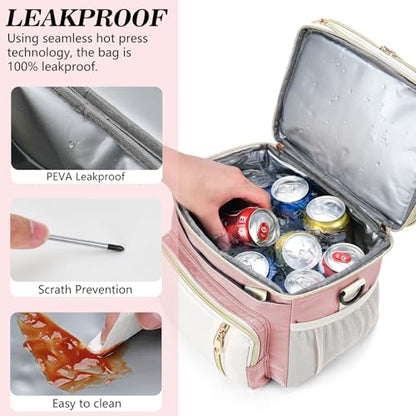 LOKASS Lunch Box & Lunch Bag for Women Men Double Deck, Large Insulated Adult Lunch Box Leakproof Lunchbox Cooler Bag for Work Picnic Beach,（Pink&White 16L） - color: Pink 1