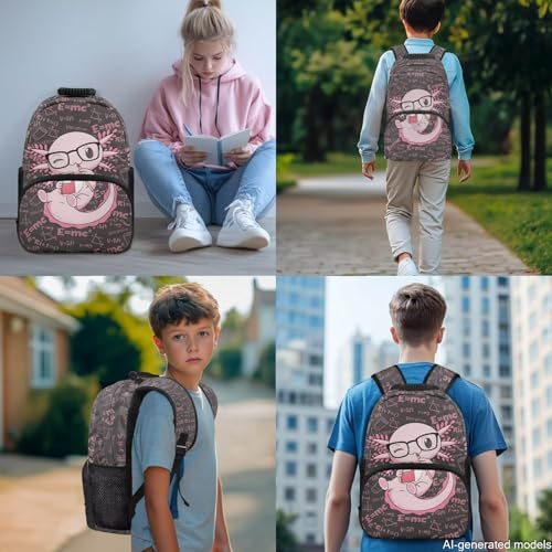 17 Inch School Backpack for Kids 5-12 Girls, Pink Axolotl Book Bag with Lunch Box Pencil Case Water Bottle Case Back to School Supplies - color: Pink Axolotl