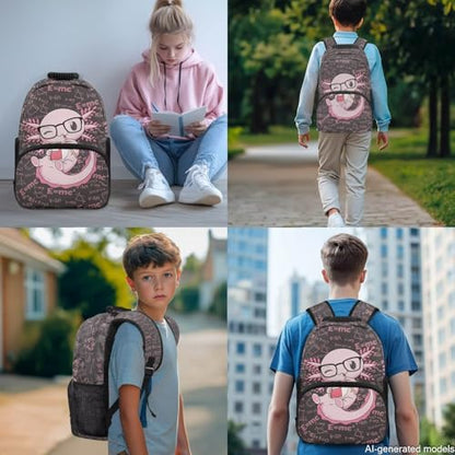 17 Inch School Backpack for Kids 5-12 Girls, Pink Axolotl Book Bag with Lunch Box Pencil Case Water Bottle Case Back to School Supplies - color: Pink Axolotl