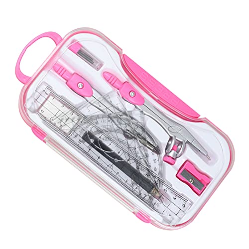 Compasses Math Geometry Kit - 10 Pieces Per Set Student Compasses Geometric Set High Precision Professional Metal School Compass Drawing Set Measuring Tools,Color Orange (Color Pink) - color: Color Pink