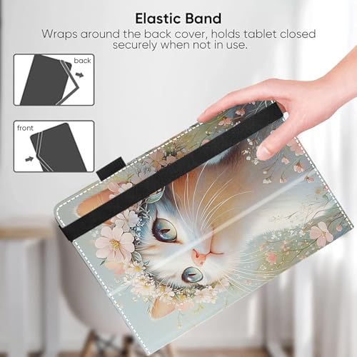 Universal 10 10.1 Inch Android Tablet Case,Slim Folding Stand Cover for All 9"-10.5" Touchscreen Tablet Case with Stylus Pen Holder,Flower Cat - color: Flower Cat