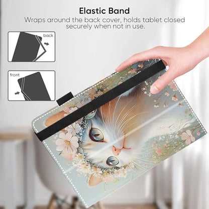 Universal 10 10.1 Inch Android Tablet Case,Slim Folding Stand Cover for All 9"-10.5" Touchscreen Tablet Case with Stylus Pen Holder,Flower Cat - color: Flower Cat