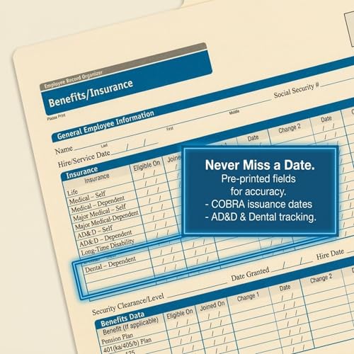 ComplyRight Benefits/Insurance Folder, Landscape, Pack of 25 | 9-1/2" x 11-3/4", Document Filing Folder for Businesses, HR Employee Management Documentation Office Supplies - style: Benefits/Insurance