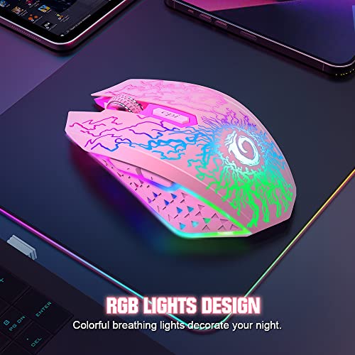 VersionTECH. Wireless Gaming Mouse, Rechargeable Computer Mouse Mice with Colorful LED Lights, Silent Click, 2.4G USB Nano Receiver, 3 Level DPI for PC Gamer Laptop Desktop Chromebook Mac-Pink - color: Pink
