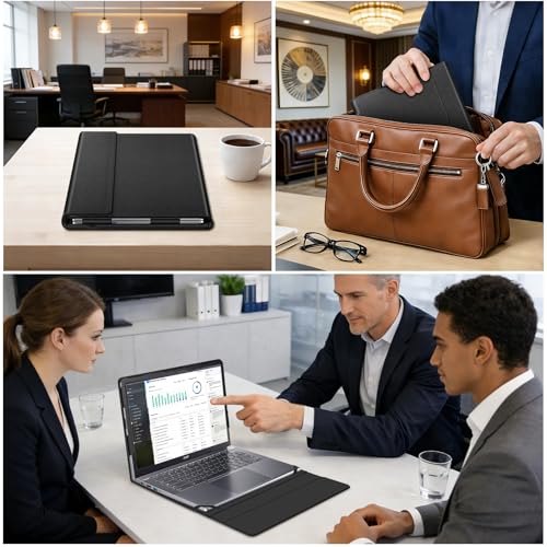 Fintie Laptop Sleeve for 14 Inch Chromebook with Pocket, PU Leather, Black | Fits for Acer Chromebook Plus 514 CB514-4HT, ASUS Chromebook Flip CX1 CX1400FKA-AS88F, Samsung Galaxy Chromebook Go - color: Black