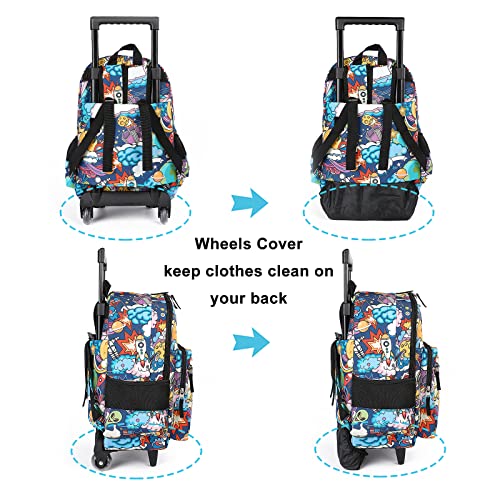 Tilami Rolling Backpack 18 inch Double Handle Wheeled Boys Girls Travel School Children Luggage Toddler Trip, Cartoon Black - color: Cartoon Black