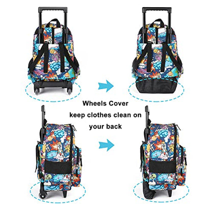 Tilami Rolling Backpack 18 inch Double Handle Wheeled Boys Girls Travel School Children Luggage Toddler Trip, Cartoon Black - color: Cartoon Black