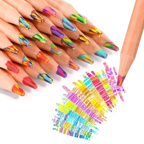 12 Pieces Rainbow Pencils for Kids, 12 Colors Rainbow Colored Pencils Art Supplies, Multicolor Pencils Drawing Fun Pencils for Party Favors, Stocking Stuffers for Kids, Pre-sharpened - color: Wood Color