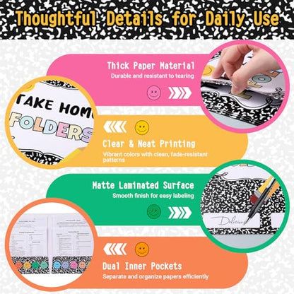Colarr 24 Pcs Take Home Folders Bulk for Student Back to School Homework Folders with 2 Pocket Letter Size Composition Notebook Classwork Organizer for Home Educational Supply 9.25 x 12.2 in