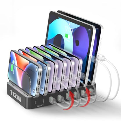 Unitek 8 Port USB Charger Dock - 2 PD 20W USB-C + 6 USB-A Ports Fast Charging Station for iPhone, iPad, Samsung Devices - Black Multi Tablet Holder & Organizer