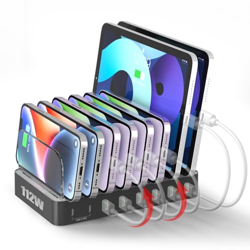 Unitek 8 Port USB Charger Dock - 2 PD 20W USB-C + 6 USB-A Ports Fast Charging Station for iPhone, iPad, Samsung Devices - Black Multi Tablet Holder & Organizer
