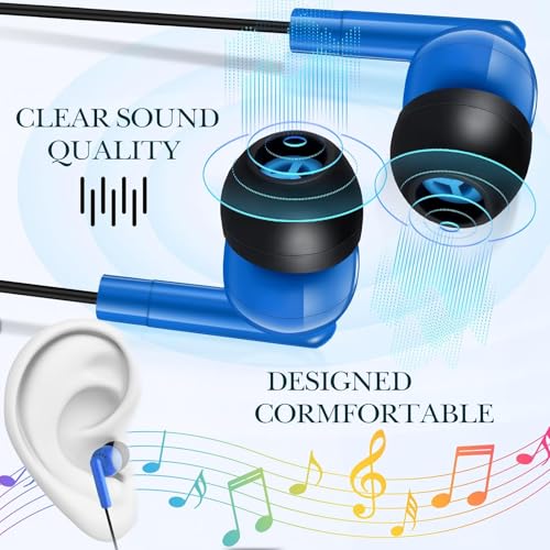 Kanayu 50 Pack Wired Earbuds Bulk for Classroom Ear Headphones Wired Basic Student Earbuds No Microphone with 3.5MM Jack for Class Laptop School Library, Individually Bagged (Dark Blue) - color: Dark Blue
