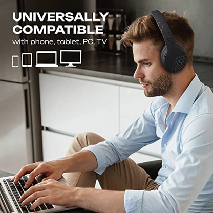 PowerLocus Wireless Bluetooth Headphones, Over Ear Headphones with Microphone, 50H Playtime, HiFi Stereo Sound, Deep Bass, Soft Earmuffs, Foldable Lightweight Headphones for Travel/PC/Cell Phone - color: Matt Black