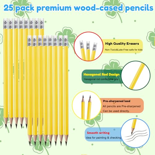 Adhere 25pcs Woodcase Pencils with Eraser Premium Pre-Sharpened Hexagon Graphite 2B pencils ideal for home, office writing including a Free Sharpener (Yellow・25pcs) - color: Yellow・25pcs