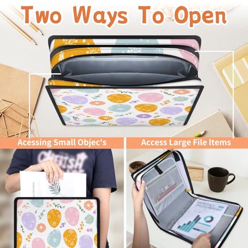 Easter Day Eggs Zipper Binder, 3 D-Ring Expanding File Folder with Handle & Adjustable Shoulder Strap, 400 Sheets Capacity Multi-Pocket Organizer for 13 Inch Laptop - color: Easter Day Eggs
