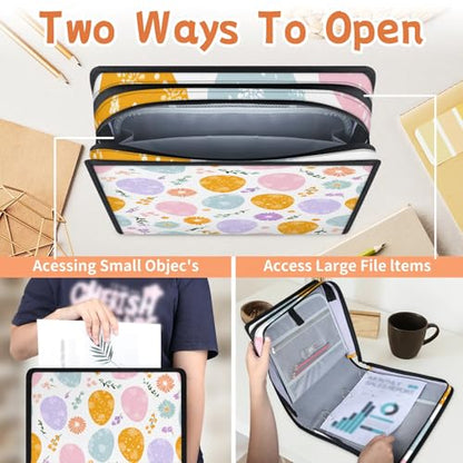 Easter Day Eggs Zipper Binder, 3 D-Ring Expanding File Folder with Handle & Adjustable Shoulder Strap, 400 Sheets Capacity Multi-Pocket Organizer for 13 Inch Laptop - color: Easter Day Eggs