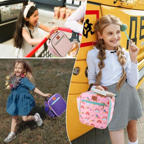 Genteen Kids Lunch Box Insulated Soft Mini Cooler with Bottle Holder, Lightweight Reusable Easy-Clean Lunch bag for Girls, Boys Back to School-Rainbow - color: Rainbow