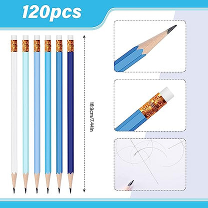 TecUnite 120 Pcs #2 HB Pencils with Eraser No 2 Unsharpened Wooden Hexagonal Pencils for Adults Gifts for School Exam art Learning Office Sketching(Blue Green Series) - color: Blue Green Series
