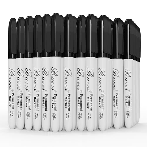 Buecs Permanent Markers, 60 Count Black Permanent Markers, Fine Point, Waterproof & Smear Proof Markers, Quick Drying, Office Supplies for School, Office, Home