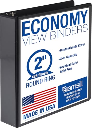 Samsill 2 Inch 3 Ring Binder, Economy Round Ring, Clear View Cover, 425 Sheet Capacity - for School, Home, Office - Black - size: 1-Pack, style: 2 Inch
