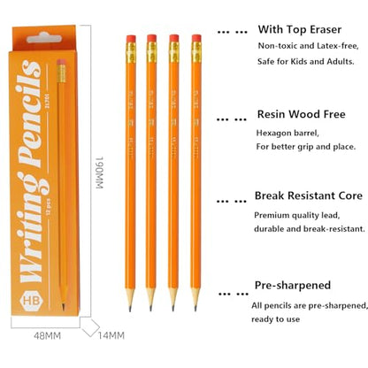 36 count #2 HB Pencils, Pre-sharpened Pencils with Eraser, 3 Pack 12pcs Number 2 Pencil for Writing, Drawing and Sketching, Ideal Back to School Supplies, Office Essentials, Yellow