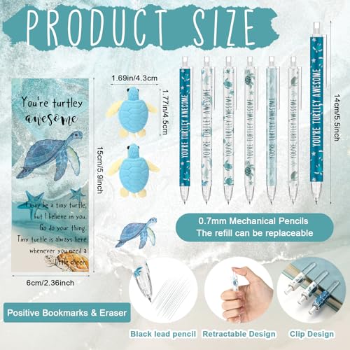 AmazingSpark 30 Sets Back to School Pencils Inspirational Turtle Pencil Gifts Bulk 6 Styles 0.7 mm Mechanical Pencils with Erasers Positive Cards for for School Student Teacher Nurse Staff - style: Turtle