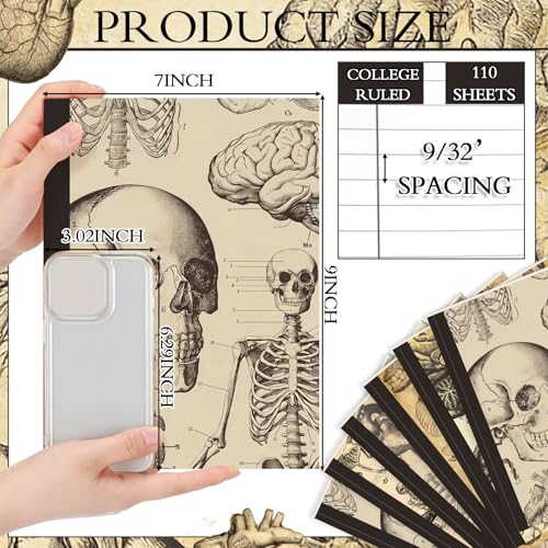 Colarr 6 Pcs Composition Notebook College Ruled Paper Vintage Composition Notebook 110 Page 7-1/2" x 9-1/4" Anatomy Medical Illustration Skull Skeleton Med Journal Radiology Tech Student - style: Anatomy