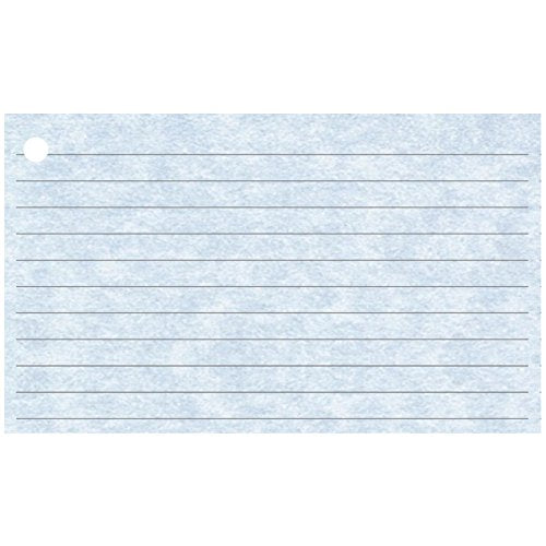 Colonial Cards: 150 Blue Parchment 3" x 5" Index Cards, Lined Landscape Format with Corner 1-Hole Punched and 4 Binder Rings - color: blue parchment