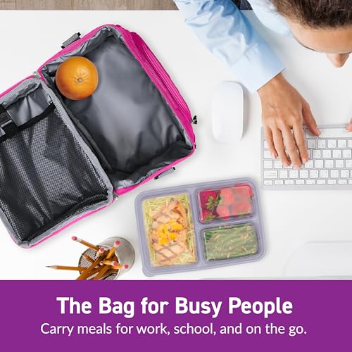 Bentgo Deluxe Lunch Bag - Durable and Insulated Lunch Tote with Zippered Outer Pocket, Internal Mesh Pocket, Padded & Adjustable Straps, & 2-Way Zippers - Fits Most Lunch Boxes (Purple) - color: Purple