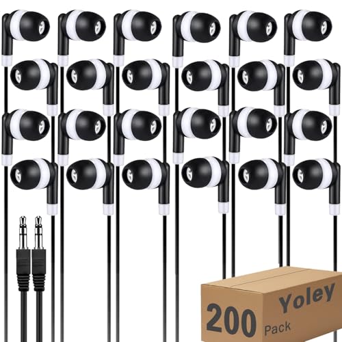 200 Packs Classroom Earbuds Bulk Headphones for Kids School Students Children, Wholesale Class Set Durable Earphones, Individually Bagged (200 Black) - color: Black, size: 200 PACK