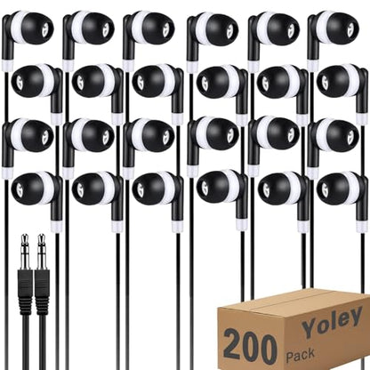 200 Packs Classroom Earbuds Bulk Headphones for Kids School Students Children, Wholesale Class Set Durable Earphones, Individually Bagged (200 Black) - color: Black, size: 200 PACK