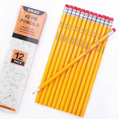 Pencils, 12Pack Number #2 HB Wood Pencils with Erasers for Kids Sketching Drawing, Classroom Must Haves Essentials for Teachers, School Supplies