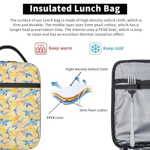 Dolphin Lunch Bag 10In | Insulated Lunch Box Reusable Tote Bag For Picnic Office For Women Men - color: Style 1